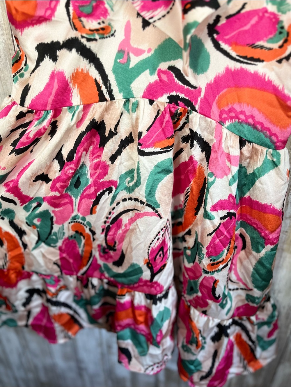 TCEC Ruffle Mini Dress Pink Abstract Print Flutter Sleeve Fit & Flare - Picture 3 of 5